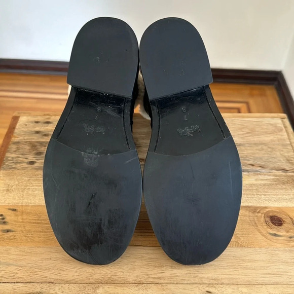 Coach Black Leather White Shearling Silver Hardware Zip Moto Biker Boot Size 7 - Picture 16 of 17